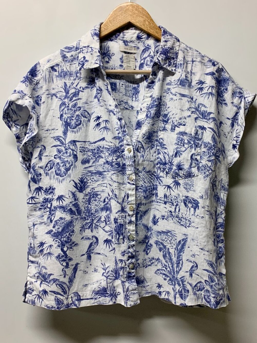 Joie Blue & White Tropical Print Linen Shirt